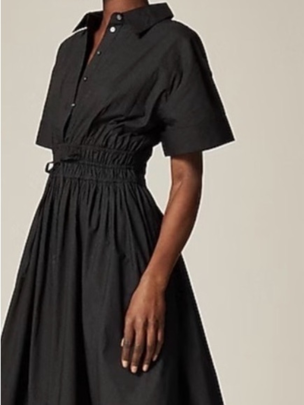 J. Crew Black Short-Sleeve Shirtdress with Smocked Waist